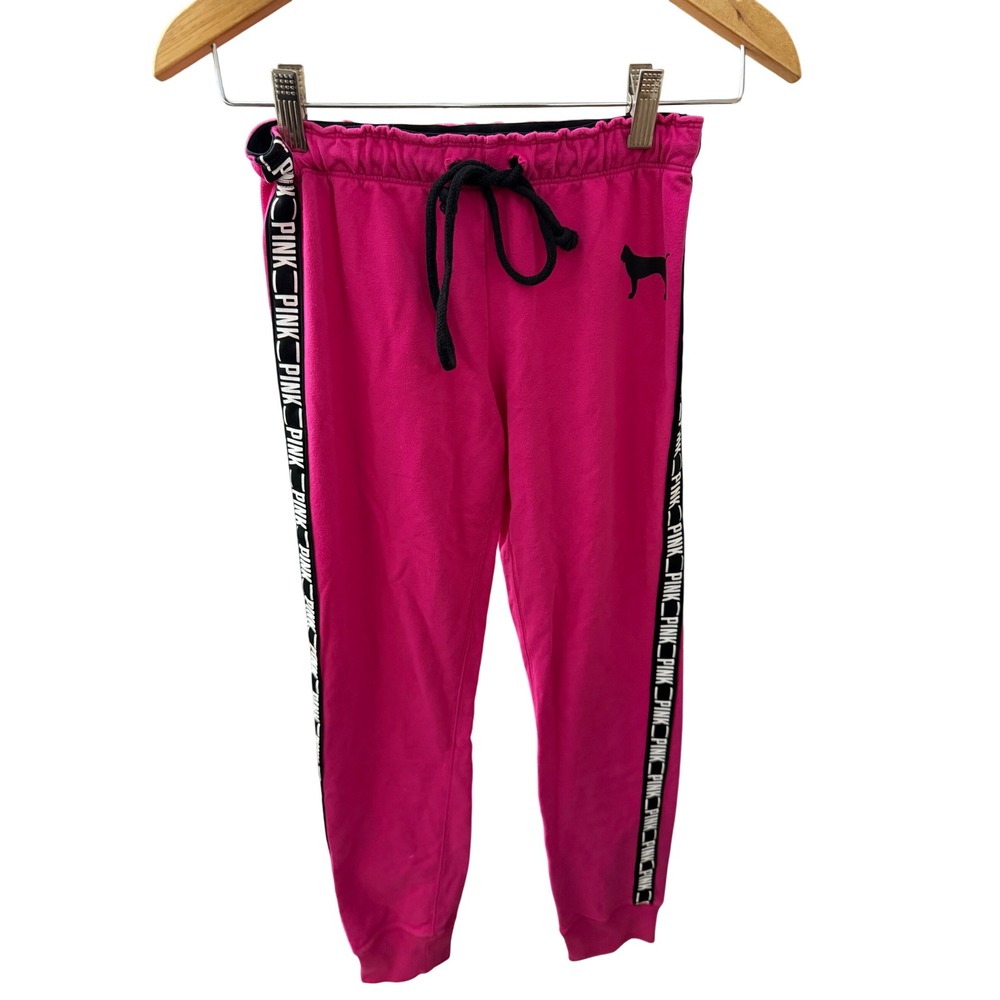 Victoria's Secret PINK Joggers Womens XS Pink Excellent Y2K Logo Tape Sweatpants
